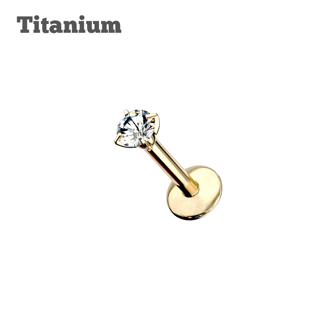titanium pronged gem internally threaded labret gold color ear piercing jewelry