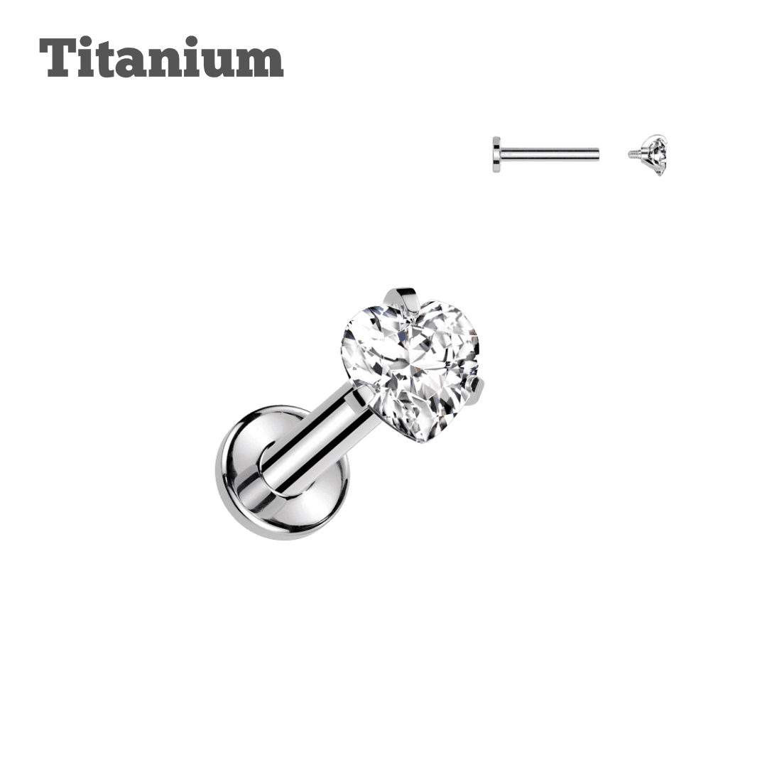 Titanium Pronged Heart Gem Threaded Labret