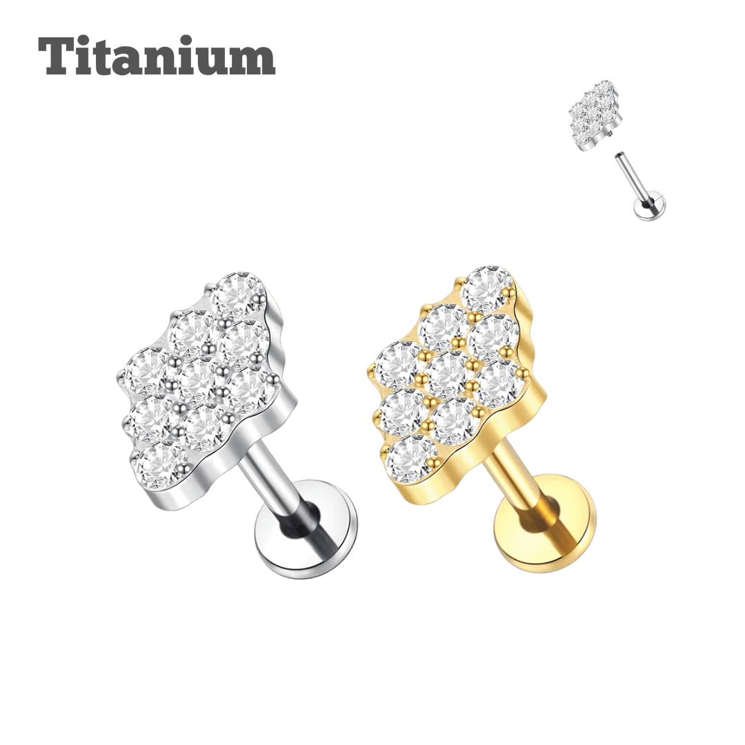 titanium studded diamond shape threaded earring 