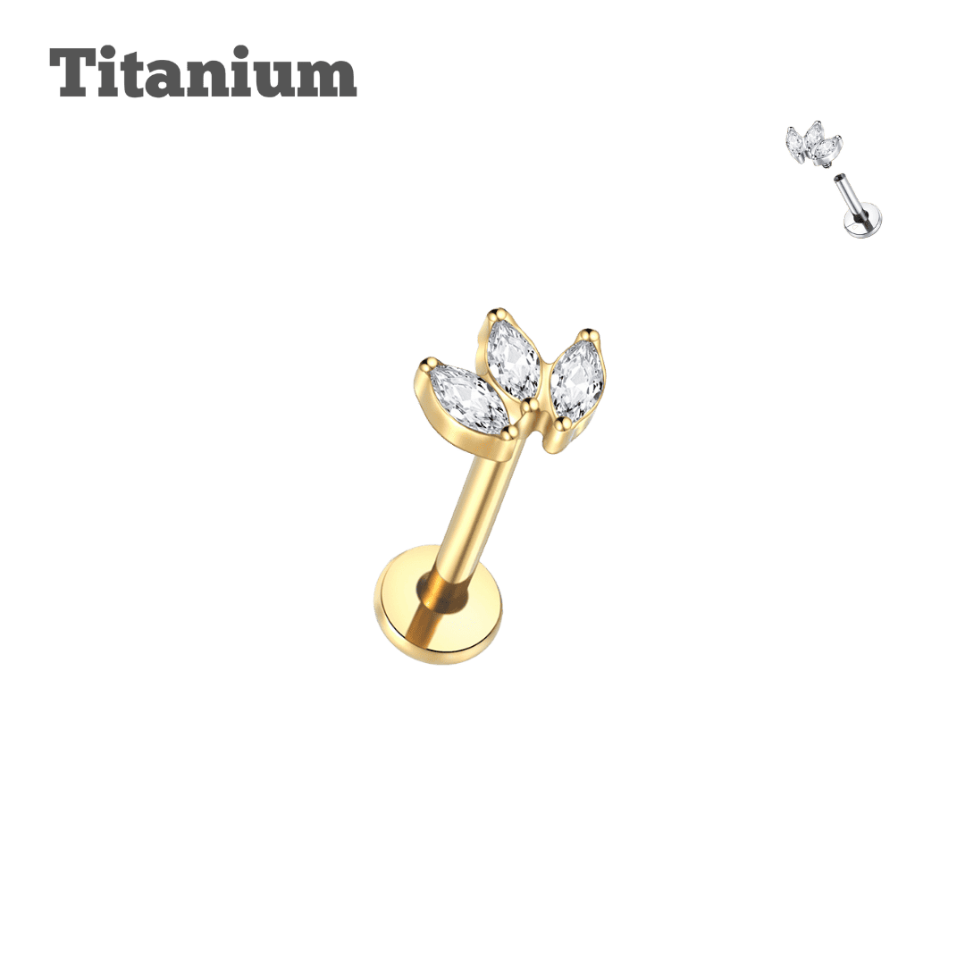 gold color earring titanium triple marquis threaded labret